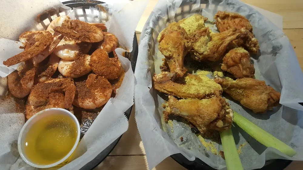 Lemon Pepper Chicken Wings and Steamed Shrimp